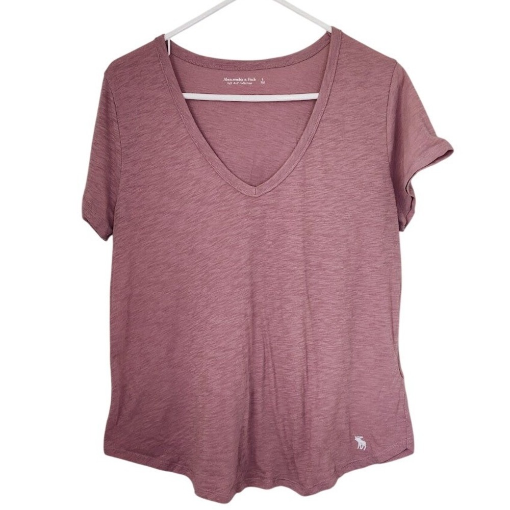 Abercrombie & Fitch Womens Large Mauve V-Neck Slub Knit Short Sleeve T-Shirt 229